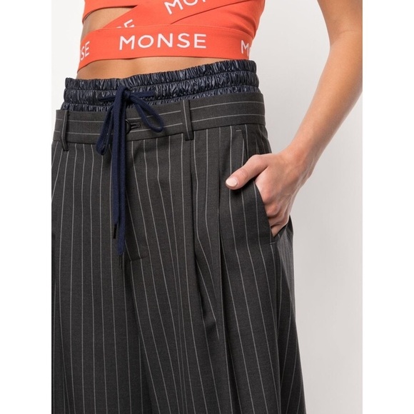 MONSE Double Waistband High Rise Pinstripe Virgin Wool Pleated Wide Leg Pants 6 - Picture 7 of 10